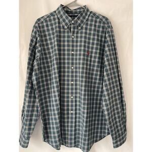 Ralph Lauren Classic 100% Cotton XL Plaid Button-Down Shirt Green Blue Red Vtg